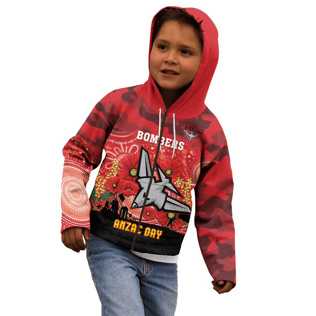 Custom Essendon Football ANZAC Kid Hoodie Gallipoli Camouflage With Poppies