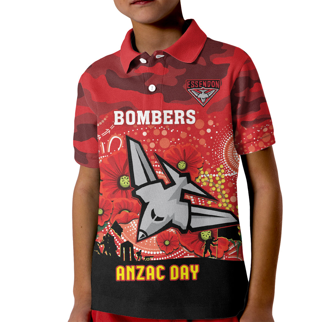 Custom Essendon Football ANZAC Kid Polo Shirt Gallipoli Camouflage With Poppies