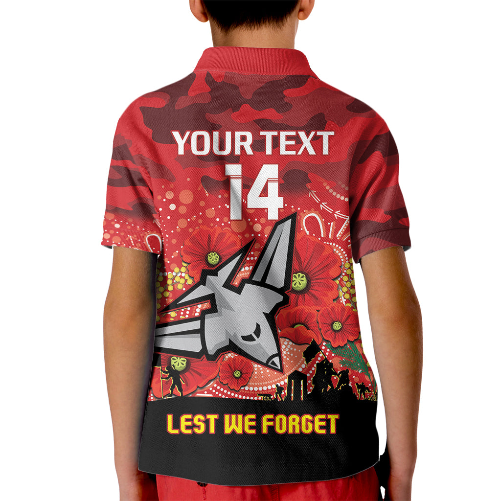 Custom Essendon Football ANZAC Kid Polo Shirt Gallipoli Camouflage With Poppies