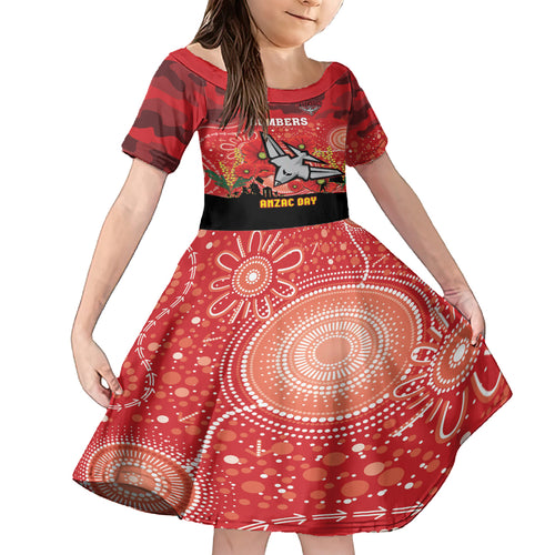 Custom Essendon Football ANZAC Kid Short Sleeve Dress Gallipoli Camouflage With Poppies