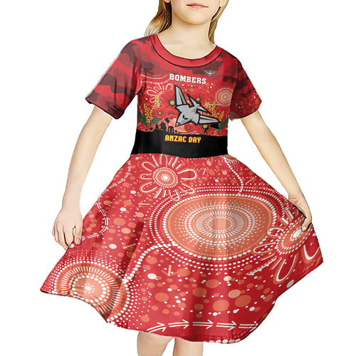 Custom Essendon Football ANZAC Kid Short Sleeve Dress Gallipoli Camouflage With Poppies