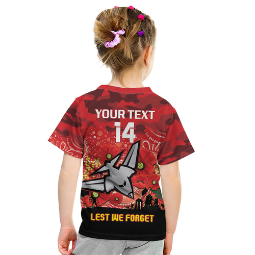 Custom Essendon Football ANZAC Kid T Shirt Gallipoli Camouflage With Poppies
