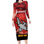 Custom Essendon Football ANZAC Long Sleeve Bodycon Dress Gallipoli Camouflage With Poppies