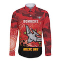 Custom Essendon Football ANZAC Long Sleeve Button Shirt Gallipoli Camouflage With Poppies