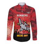 Custom Essendon Football ANZAC Long Sleeve Button Shirt Gallipoli Camouflage With Poppies