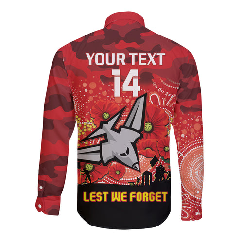 Custom Essendon Football ANZAC Long Sleeve Button Shirt Gallipoli Camouflage With Poppies