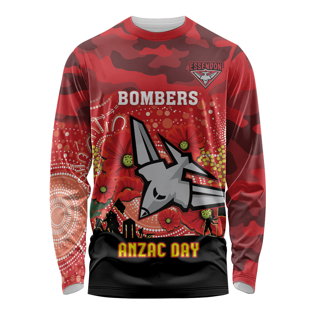 Custom Essendon Football ANZAC Long Sleeve Shirt Gallipoli Camouflage With Poppies