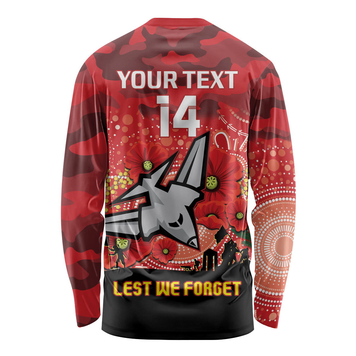 Custom Essendon Football ANZAC Long Sleeve Shirt Gallipoli Camouflage With Poppies