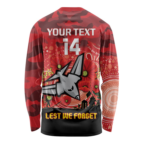 Custom Essendon Football ANZAC Long Sleeve Shirt Gallipoli Camouflage With Poppies