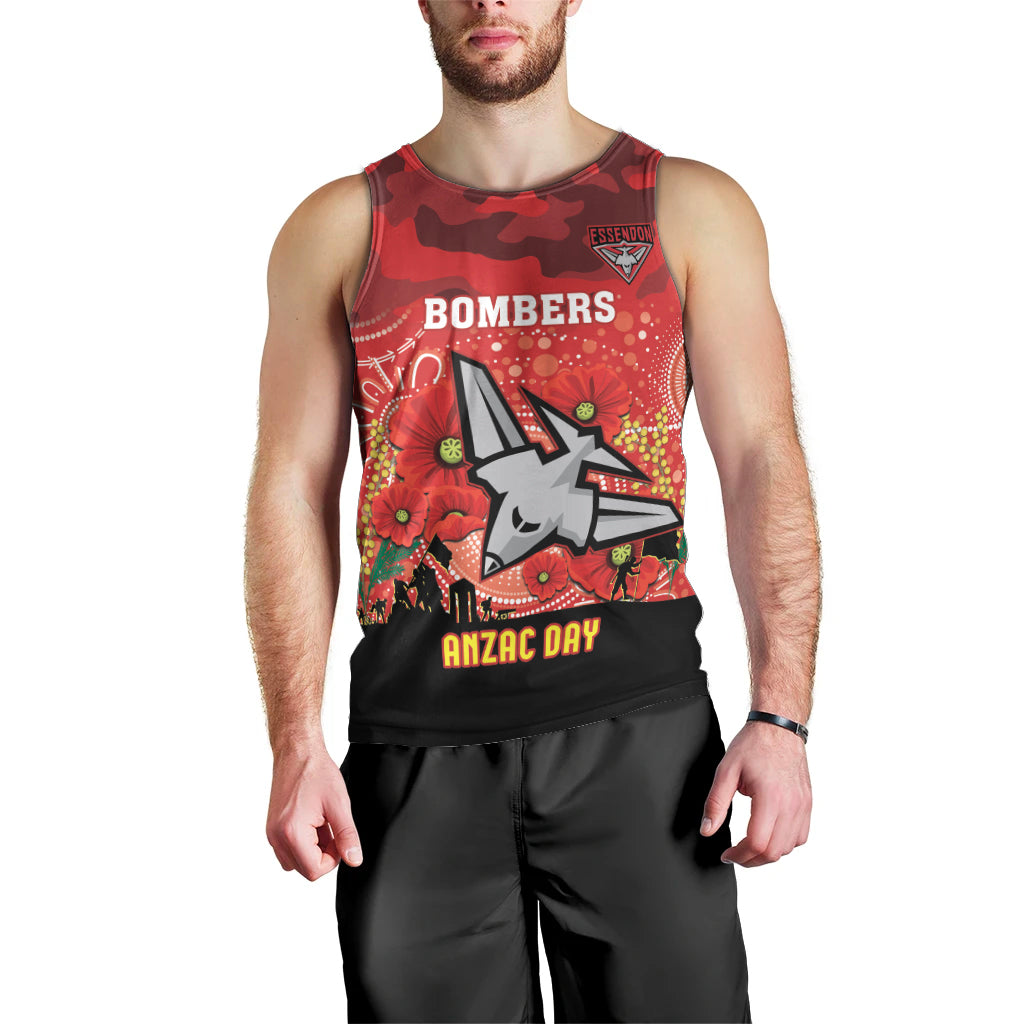 Custom Essendon Football ANZAC Men Tank Top Gallipoli Camouflage With Poppies