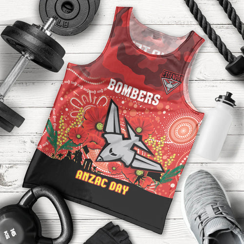 Custom Essendon Football ANZAC Men Tank Top Gallipoli Camouflage With Poppies