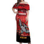 Custom Essendon Football ANZAC Off Shoulder Maxi Dress Gallipoli Camouflage With Poppies