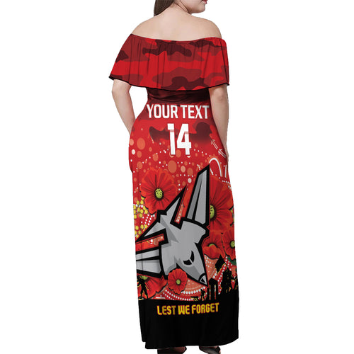 Custom Essendon Football ANZAC Off Shoulder Maxi Dress Gallipoli Camouflage With Poppies