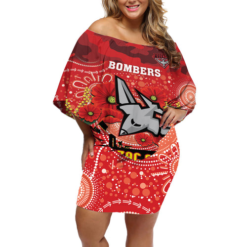 Custom Essendon Football ANZAC Off Shoulder Short Dress Gallipoli Camouflage With Poppies