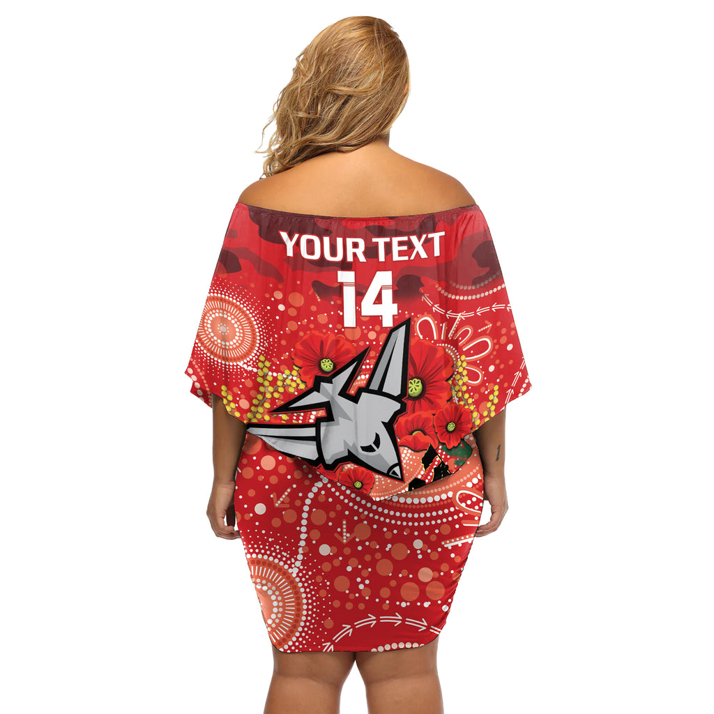 Custom Essendon Football ANZAC Off Shoulder Short Dress Gallipoli Camouflage With Poppies