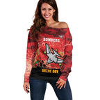 Custom Essendon Football ANZAC Off Shoulder Sweater Gallipoli Camouflage With Poppies