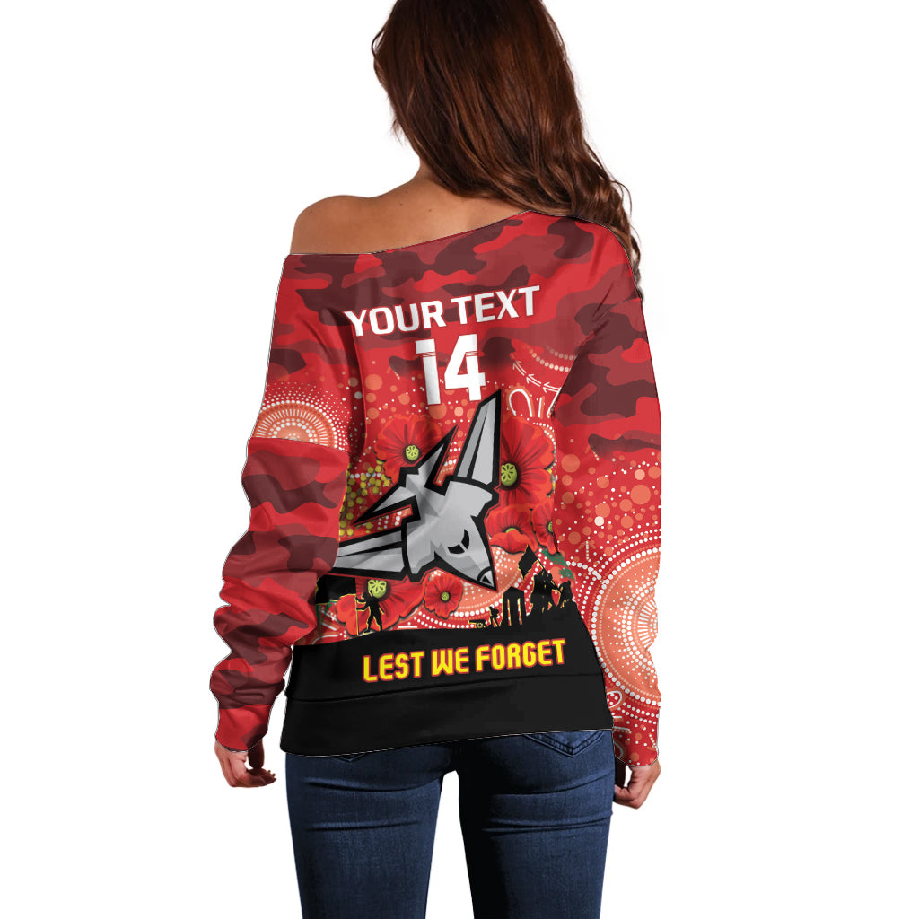 Custom Essendon Football ANZAC Off Shoulder Sweater Gallipoli Camouflage With Poppies
