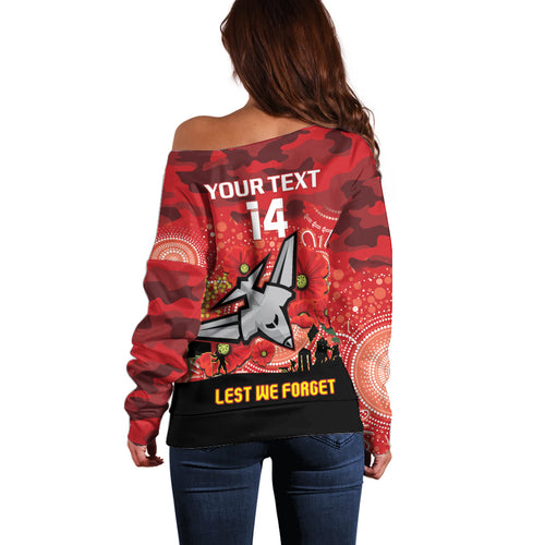Custom Essendon Football ANZAC Off Shoulder Sweater Gallipoli Camouflage With Poppies