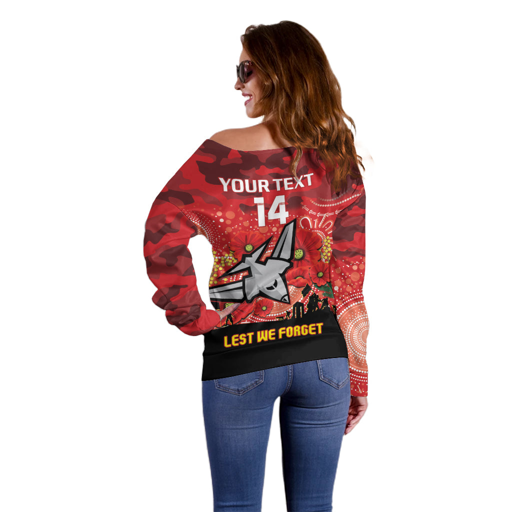 Custom Essendon Football ANZAC Off Shoulder Sweater Gallipoli Camouflage With Poppies