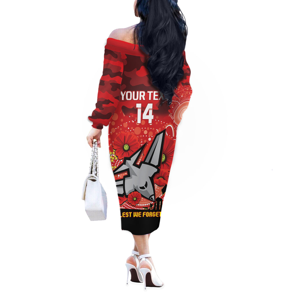Custom Essendon Football ANZAC Off The Shoulder Long Sleeve Dress Gallipoli Camouflage With Poppies