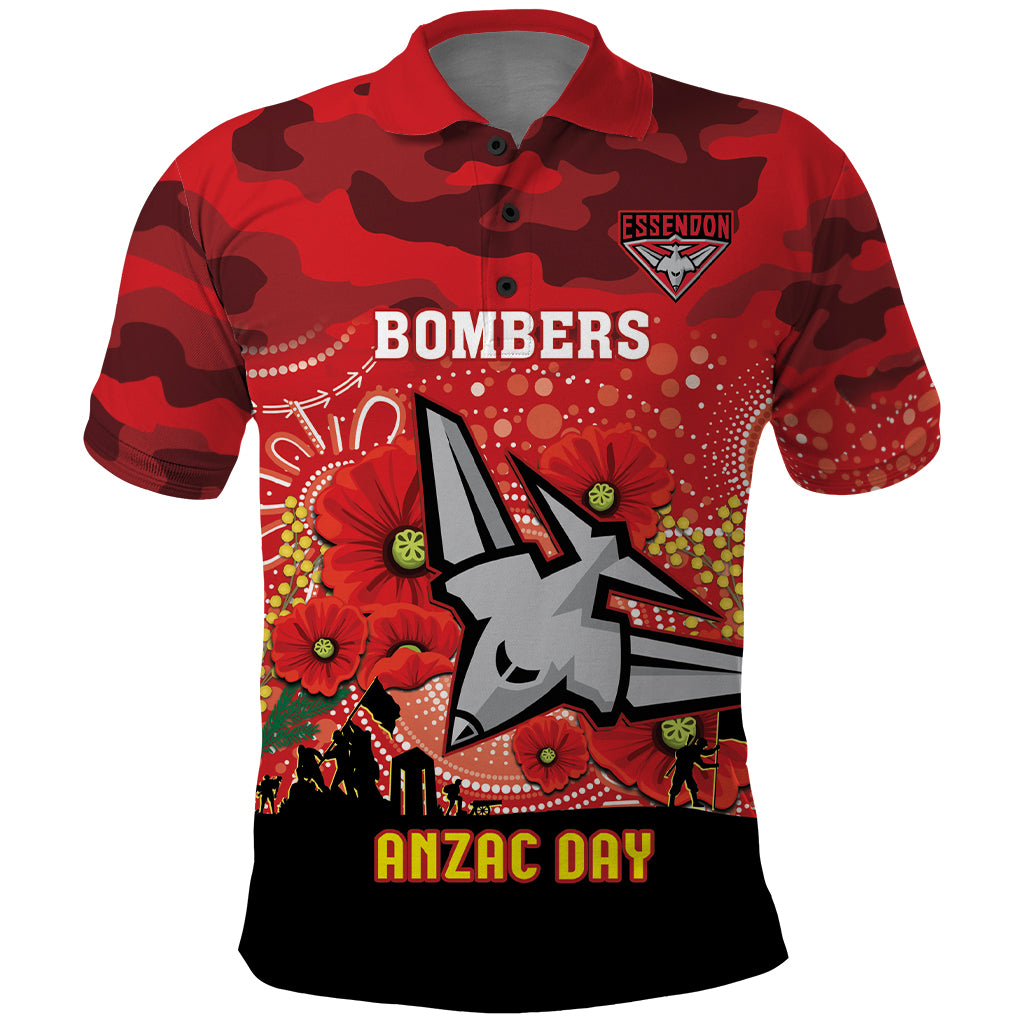 Custom Essendon Football ANZAC Polo Shirt Gallipoli Camouflage With Poppies