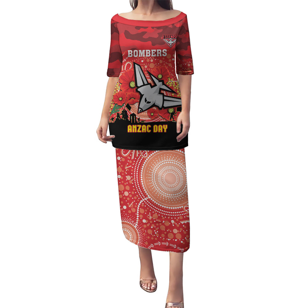 Custom Essendon Football ANZAC Puletasi Gallipoli Camouflage With Poppies