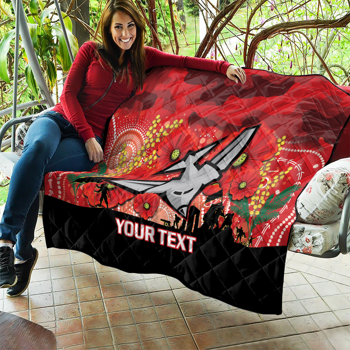 Custom Essendon Football ANZAC Quilt Gallipoli Camouflage With Poppies