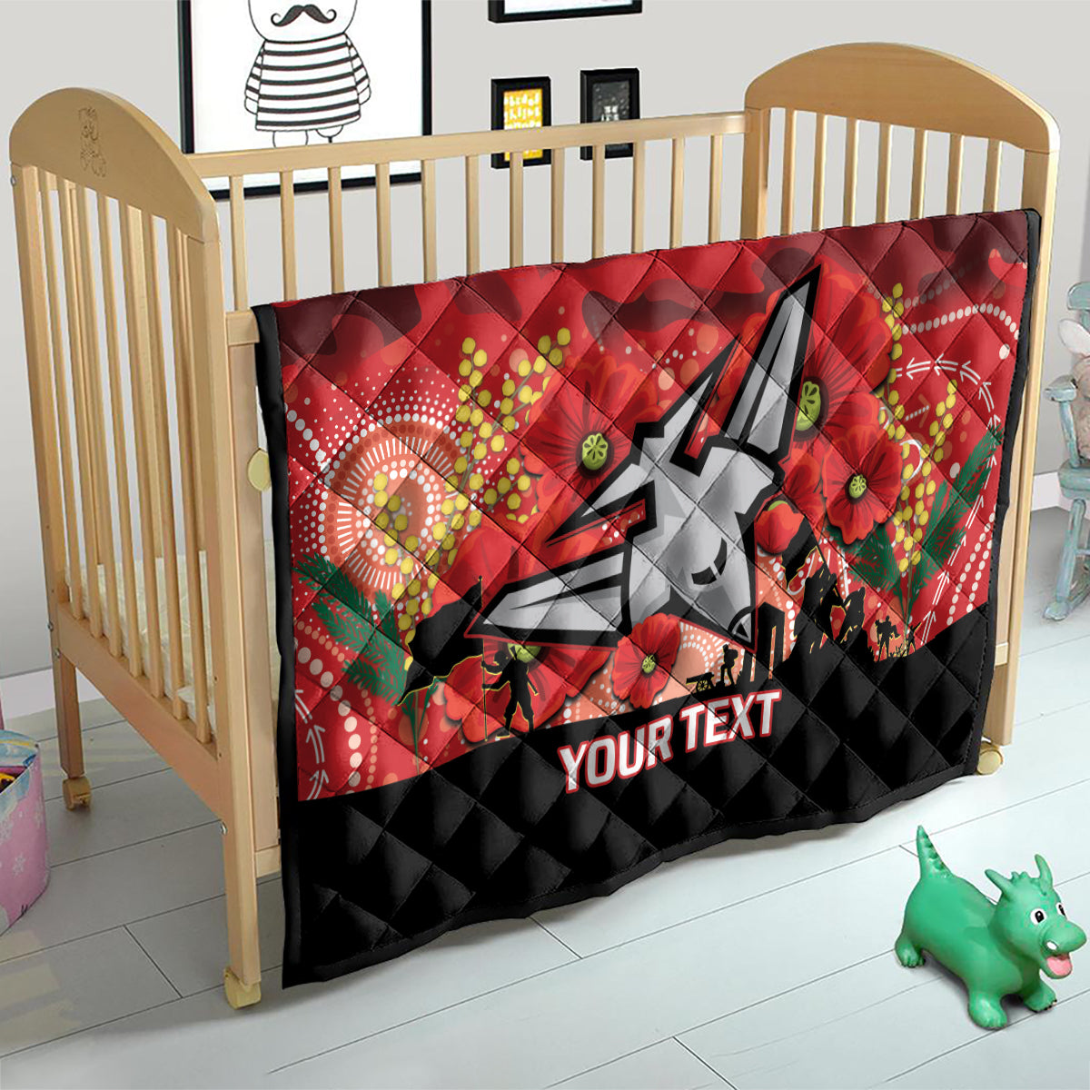 Custom Essendon Football ANZAC Quilt Gallipoli Camouflage With Poppies