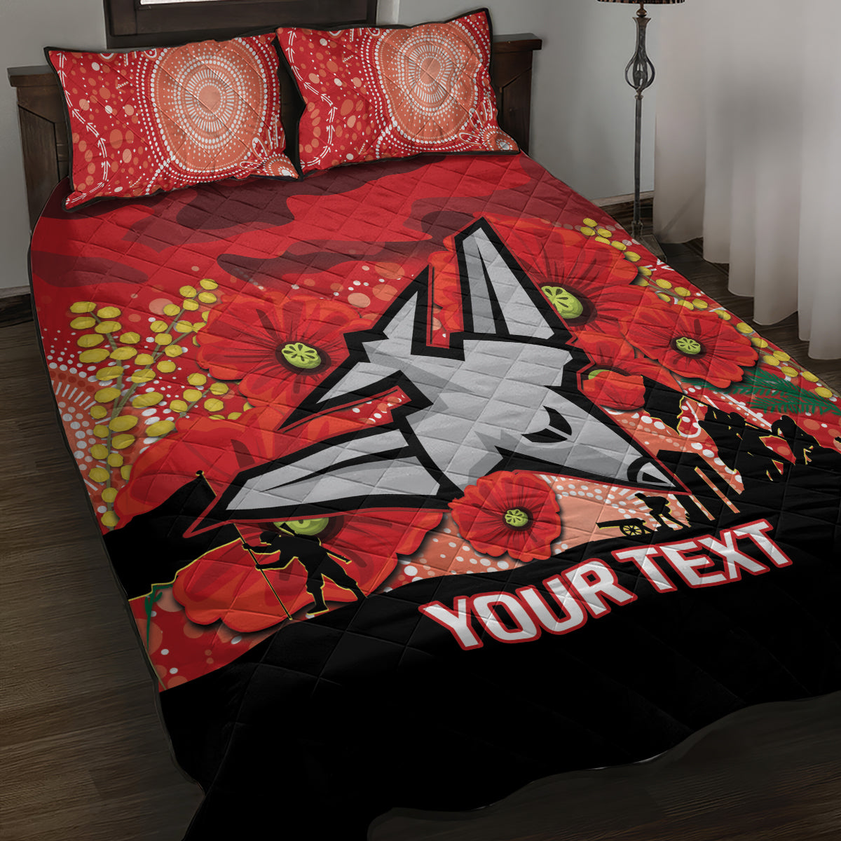 Custom Essendon Football ANZAC Quilt Bed Set Gallipoli Camouflage With Poppies