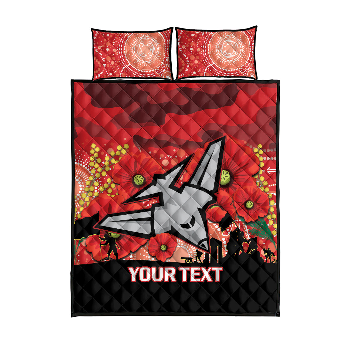 Custom Essendon Football ANZAC Quilt Bed Set Gallipoli Camouflage With Poppies