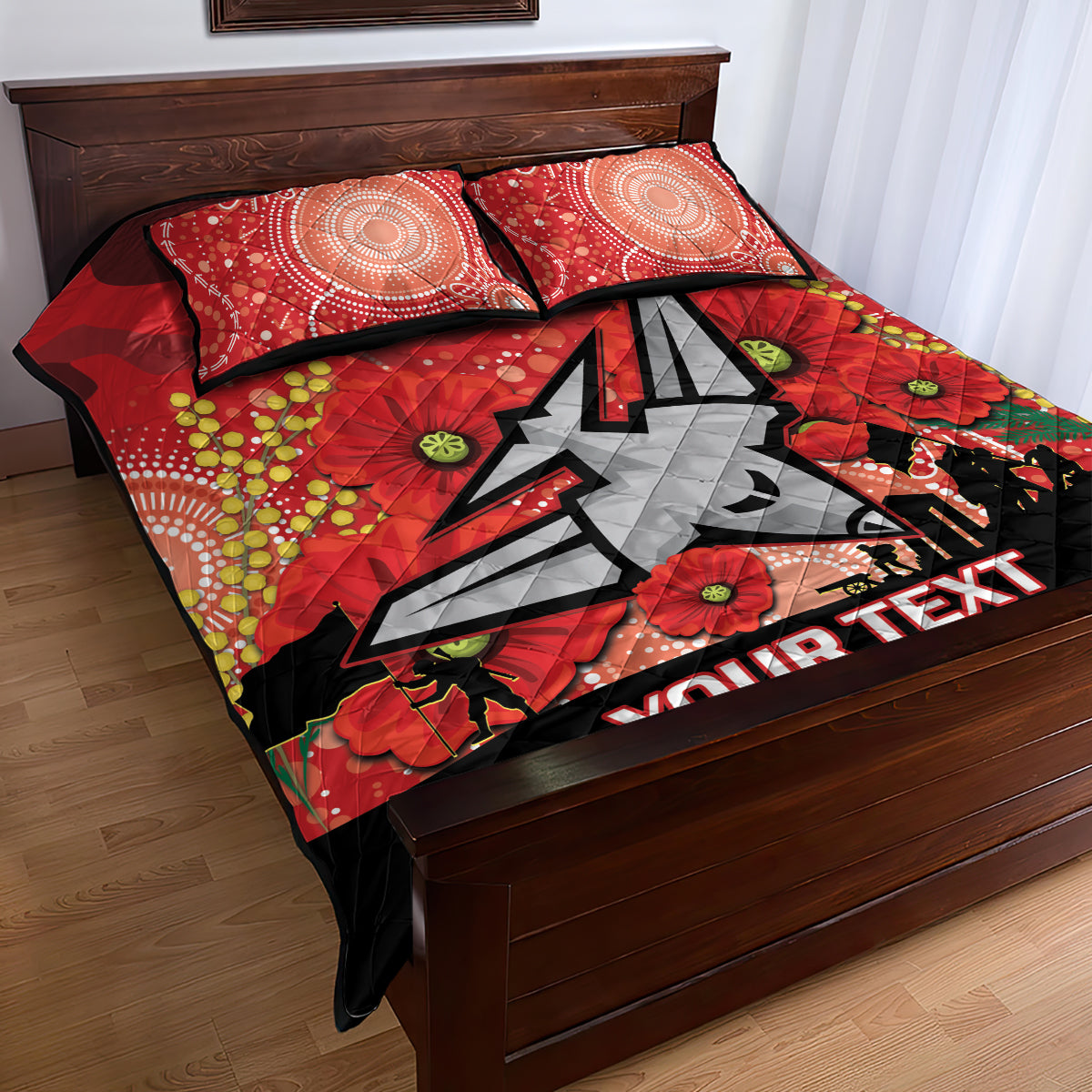 Custom Essendon Football ANZAC Quilt Bed Set Gallipoli Camouflage With Poppies