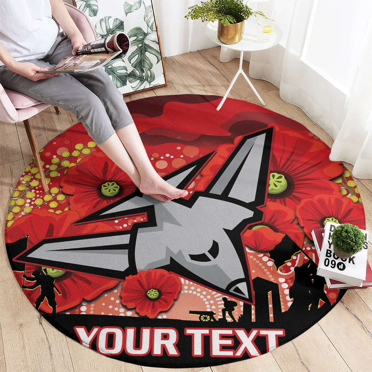 Custom Essendon Football ANZAC Round Carpet Gallipoli Camouflage With Poppies