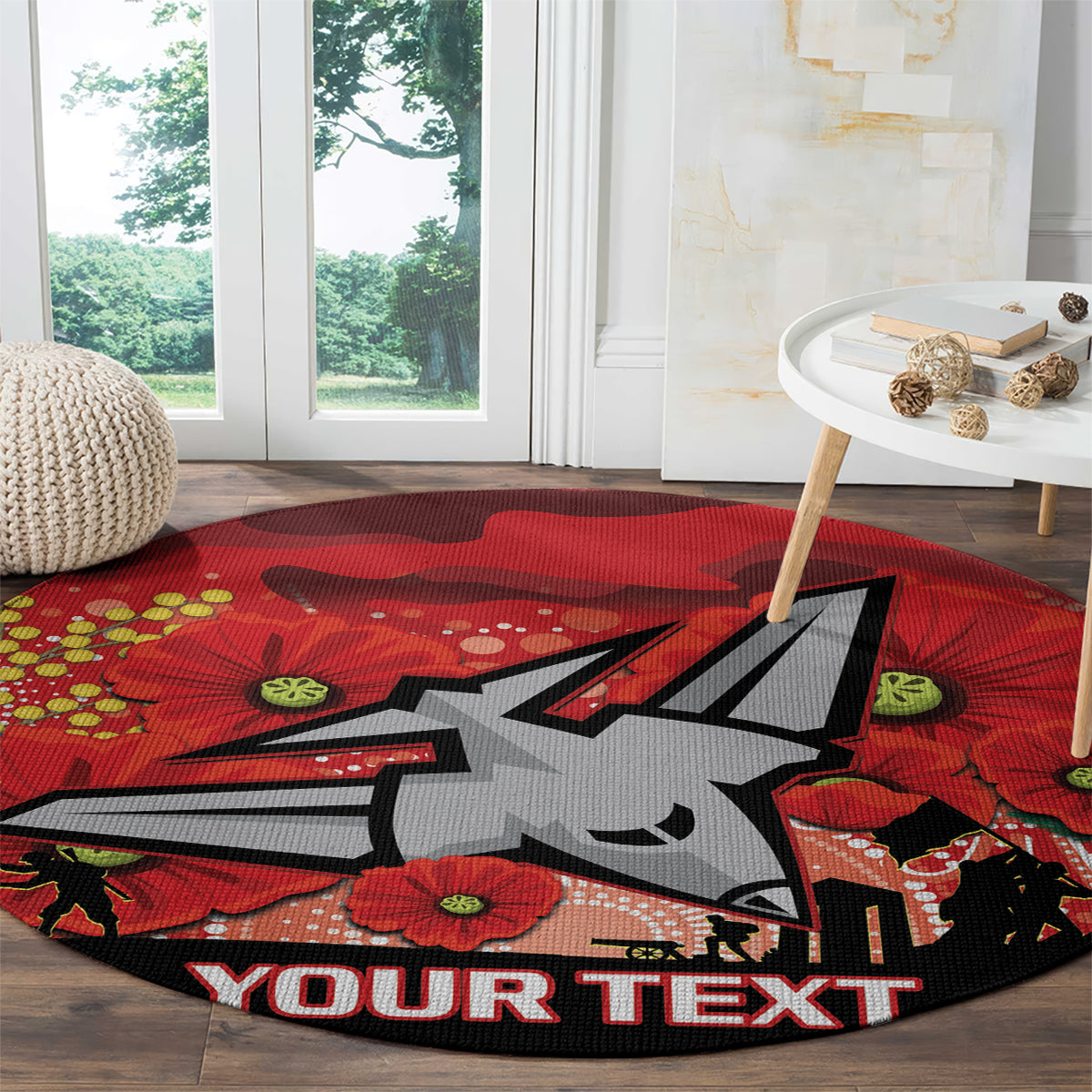 Custom Essendon Football ANZAC Round Carpet Gallipoli Camouflage With Poppies