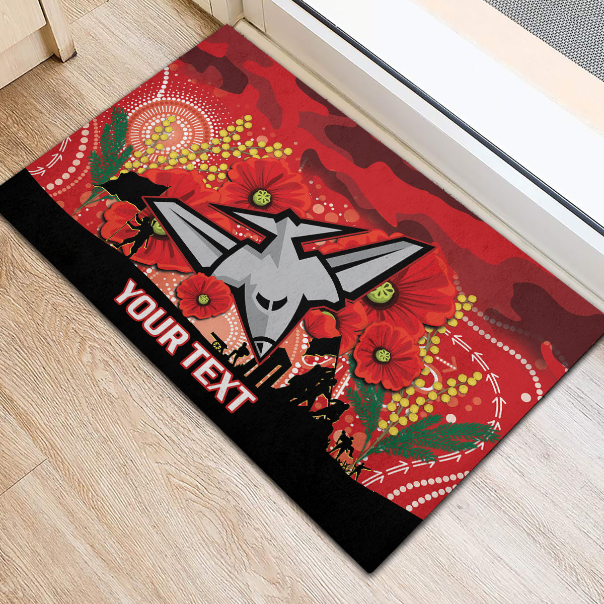 Custom Essendon Football ANZAC Rubber Doormat Gallipoli Camouflage With Poppies