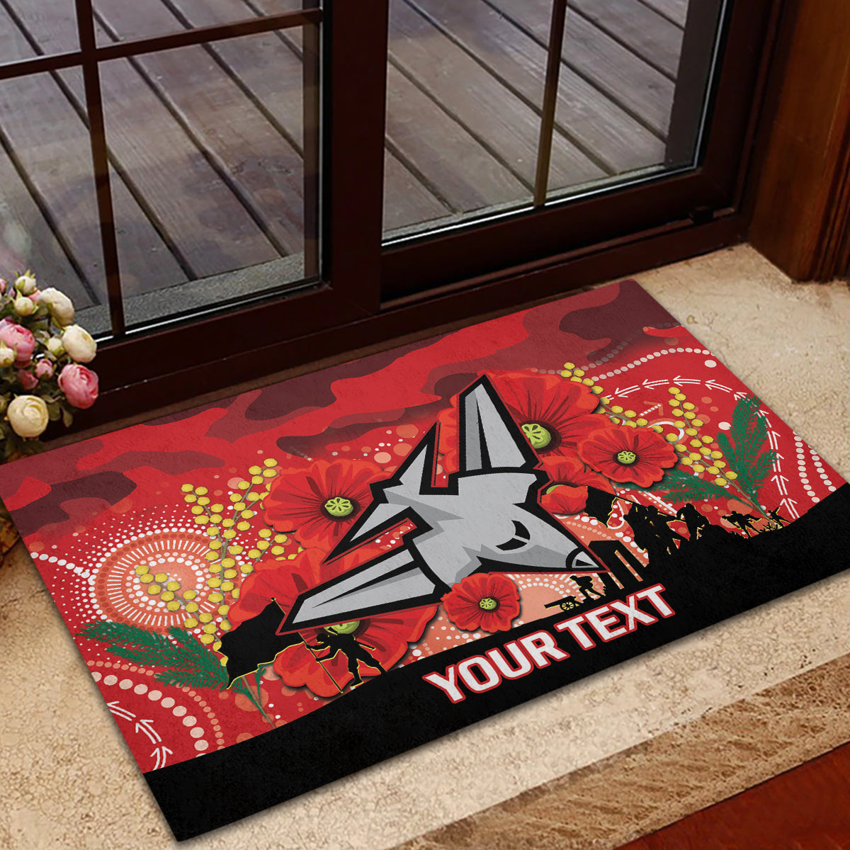 Custom Essendon Football ANZAC Rubber Doormat Gallipoli Camouflage With Poppies