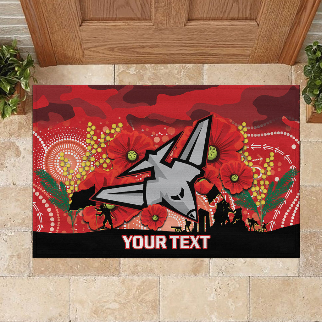 Custom Essendon Football ANZAC Rubber Doormat Gallipoli Camouflage With Poppies