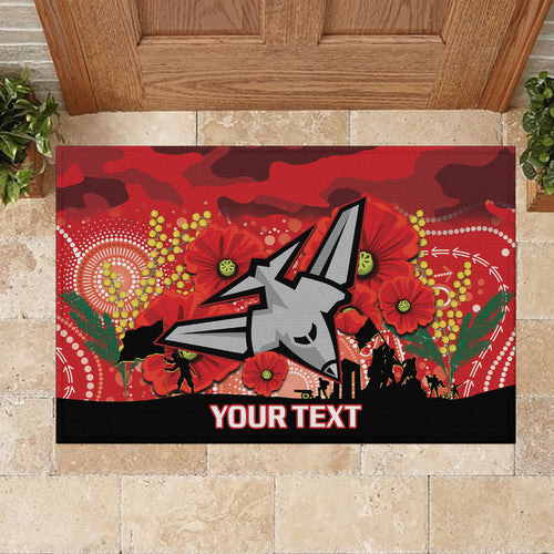Custom Essendon Football ANZAC Rubber Doormat Gallipoli Camouflage With Poppies