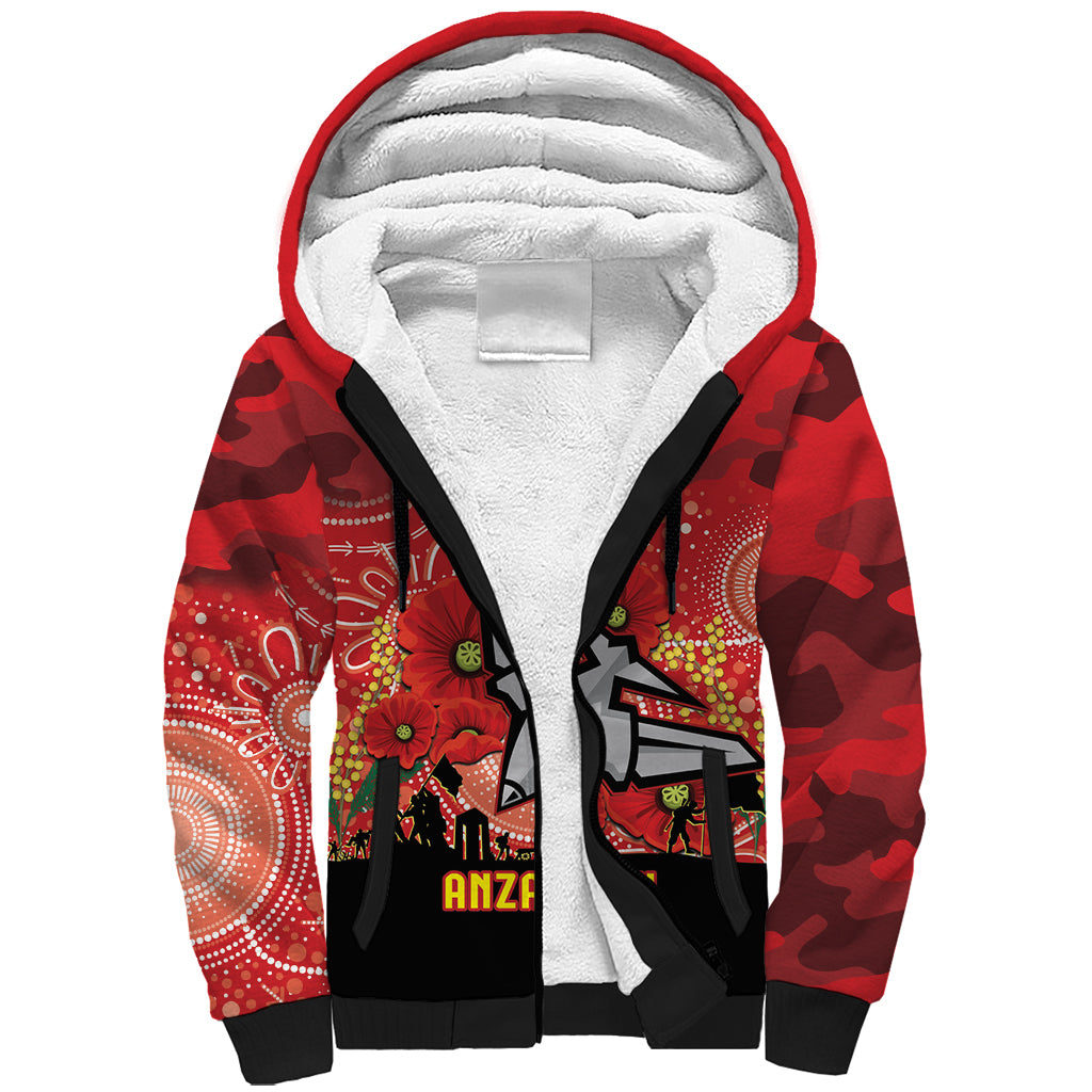 Custom Essendon Football ANZAC Sherpa Hoodie Gallipoli Camouflage With Poppies