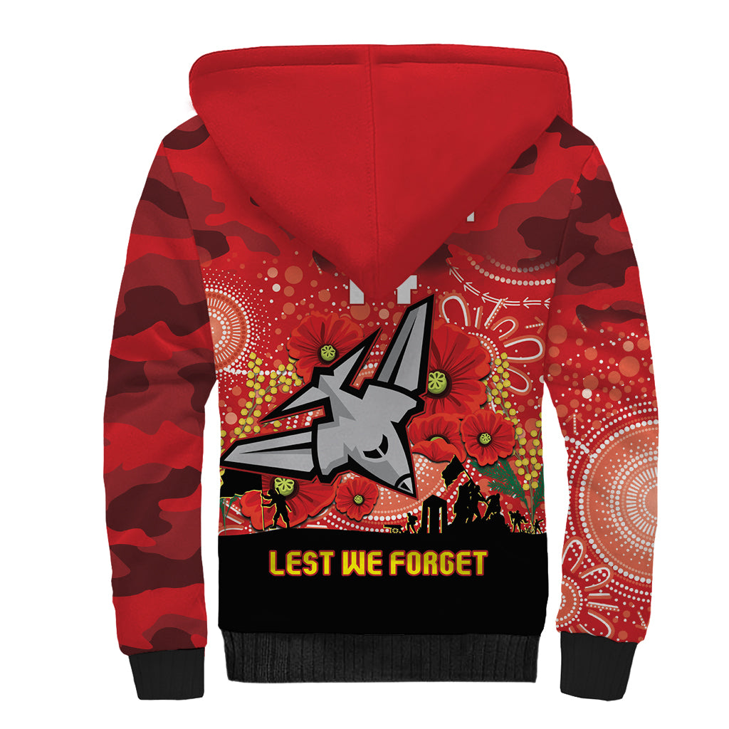 Custom Essendon Football ANZAC Sherpa Hoodie Gallipoli Camouflage With Poppies