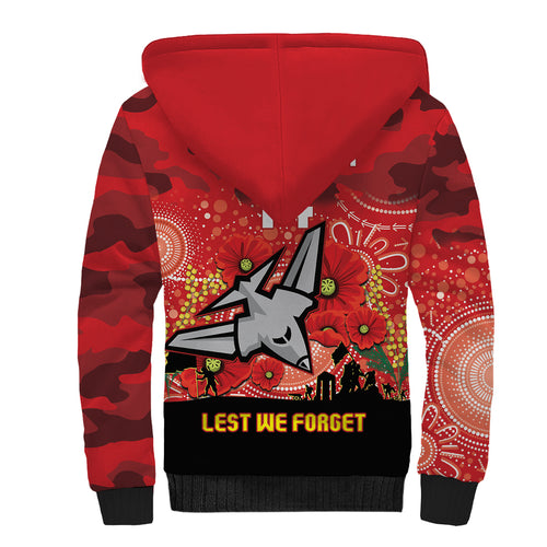 Custom Essendon Football ANZAC Sherpa Hoodie Gallipoli Camouflage With Poppies