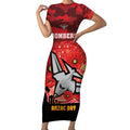 Custom Essendon Football ANZAC Short Sleeve Bodycon Dress Gallipoli Camouflage With Poppies