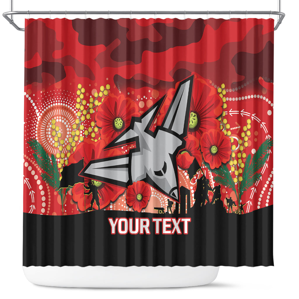 Custom Essendon Football ANZAC Shower Curtain Gallipoli Camouflage With Poppies