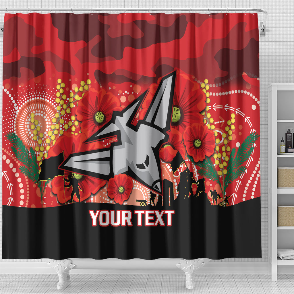 Custom Essendon Football ANZAC Shower Curtain Gallipoli Camouflage With Poppies