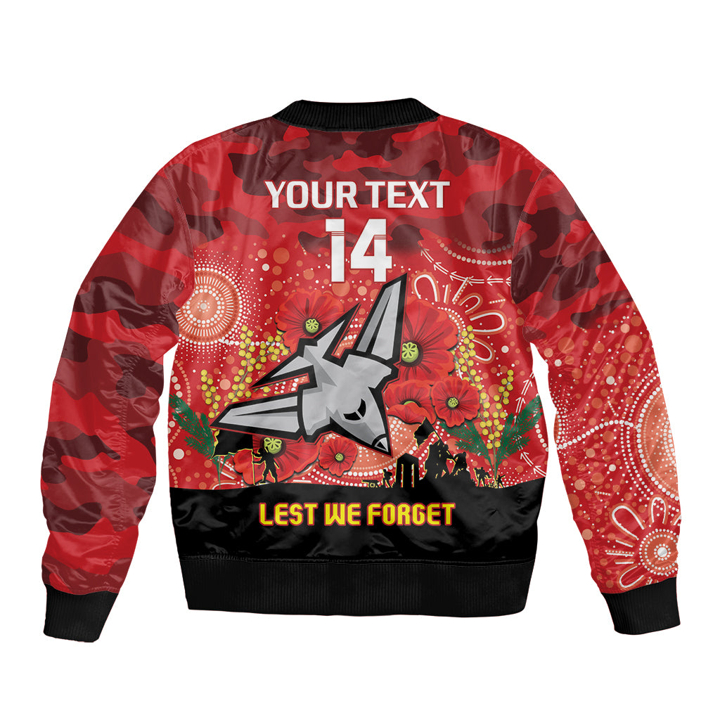 Custom Essendon Football ANZAC Sleeve Zip Bomber Jacket Gallipoli Camouflage With Poppies