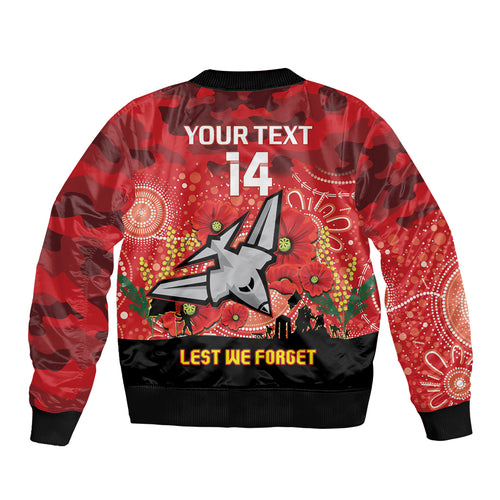 Custom Essendon Football ANZAC Sleeve Zip Bomber Jacket Gallipoli Camouflage With Poppies