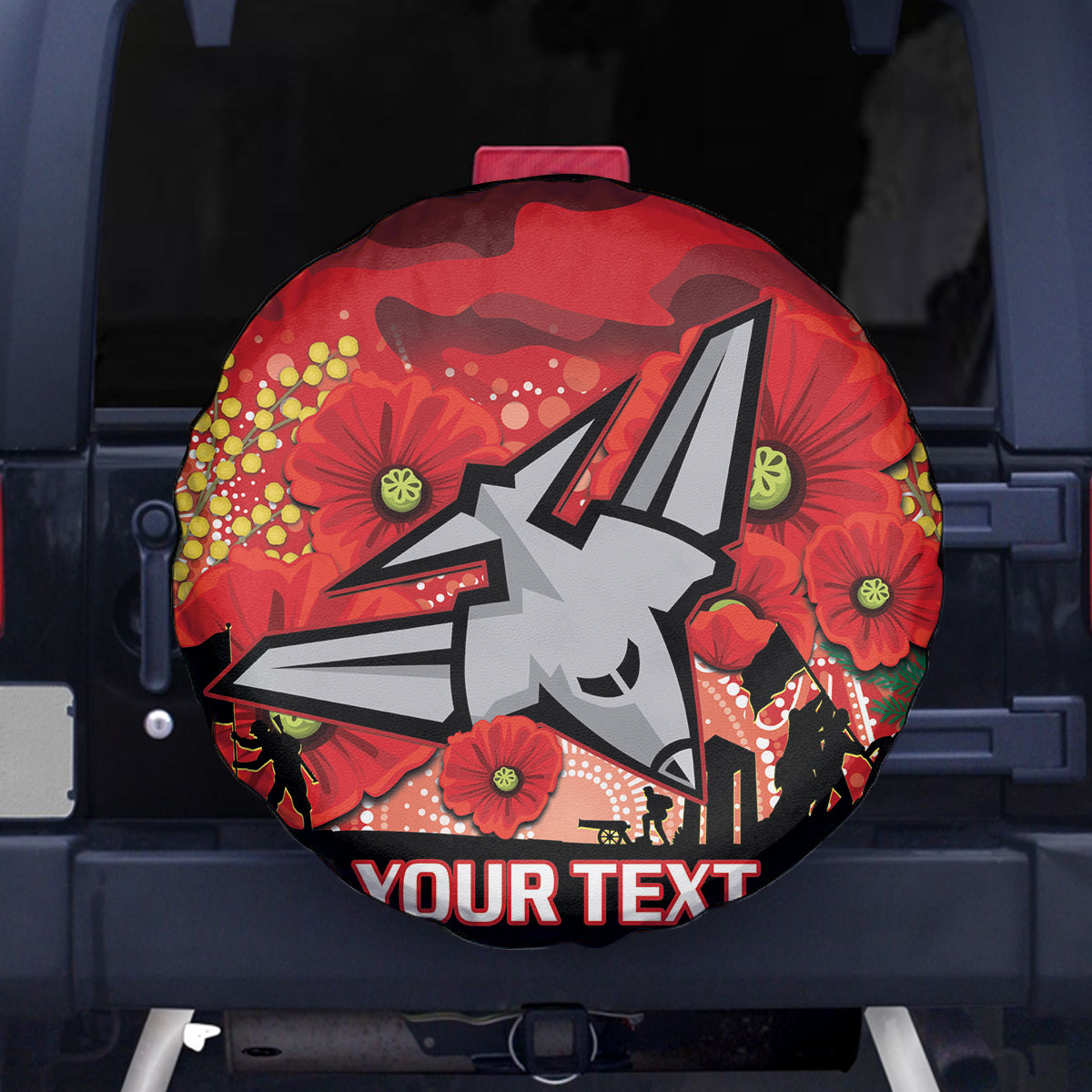 Custom Essendon Football ANZAC Spare Tire Cover Gallipoli Camouflage With Poppies