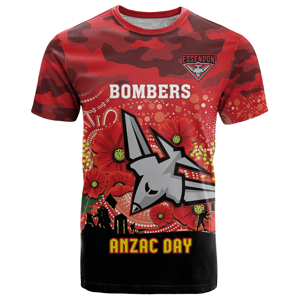 Custom Essendon Football ANZAC T Shirt Gallipoli Camouflage With Poppies