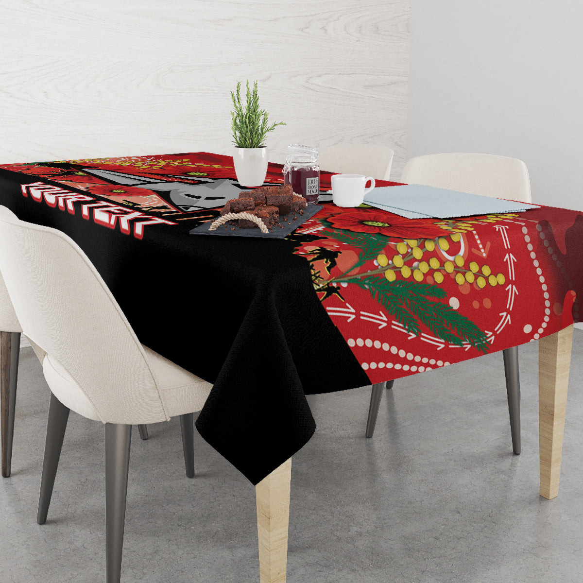 Custom Essendon Football ANZAC Tablecloth Gallipoli Camouflage With Poppies