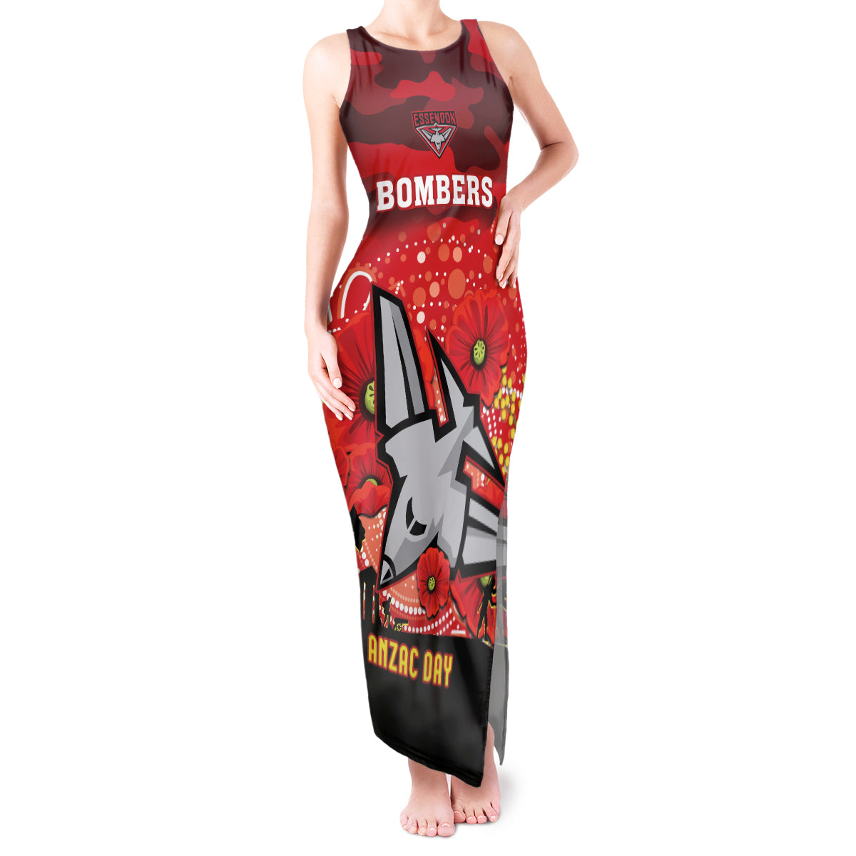 Custom Essendon Football ANZAC Tank Maxi Dress Gallipoli Camouflage With Poppies