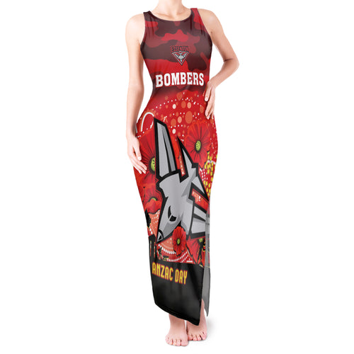Custom Essendon Football ANZAC Tank Maxi Dress Gallipoli Camouflage With Poppies